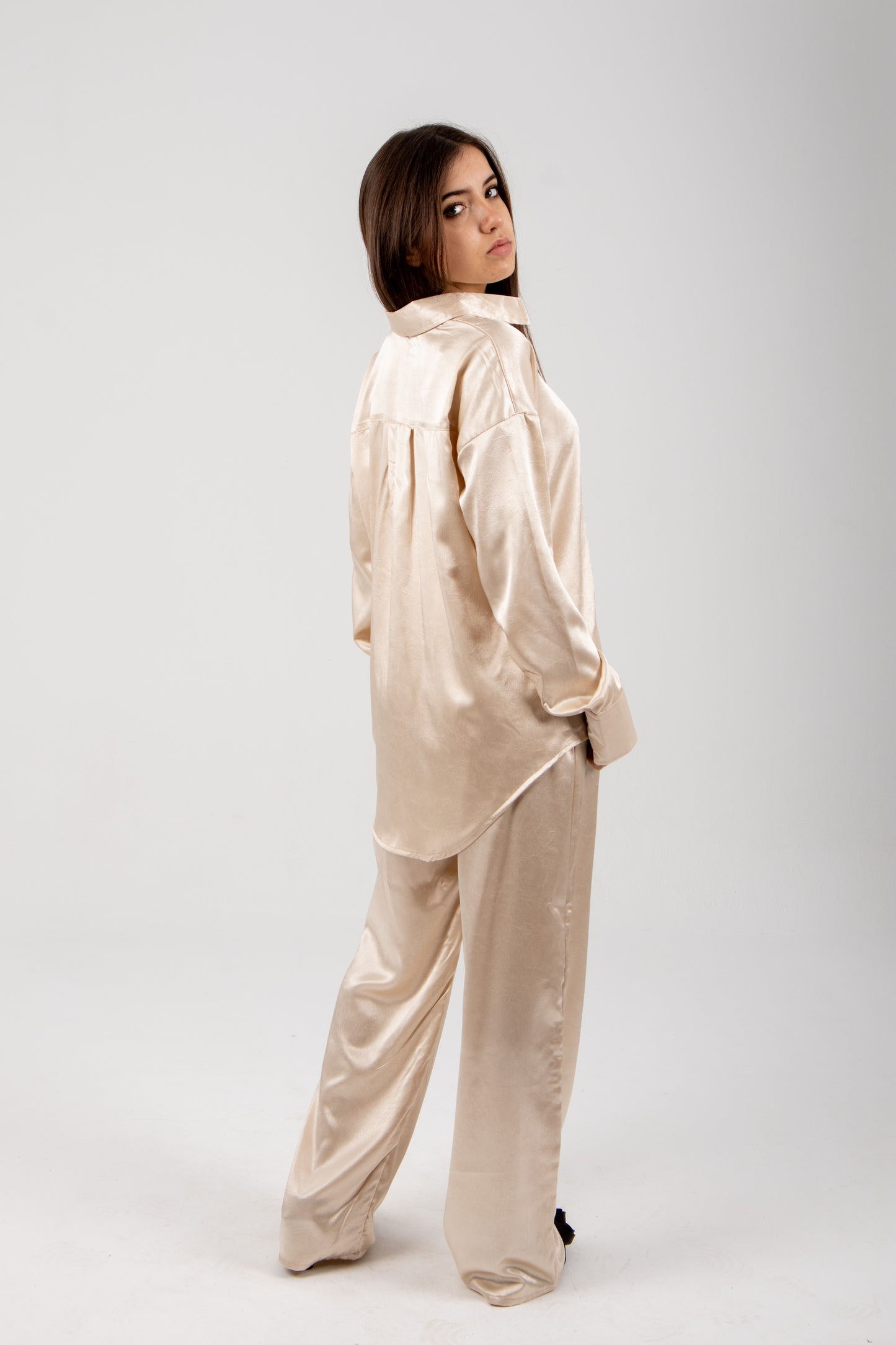 Crushed satin shirt in beige
