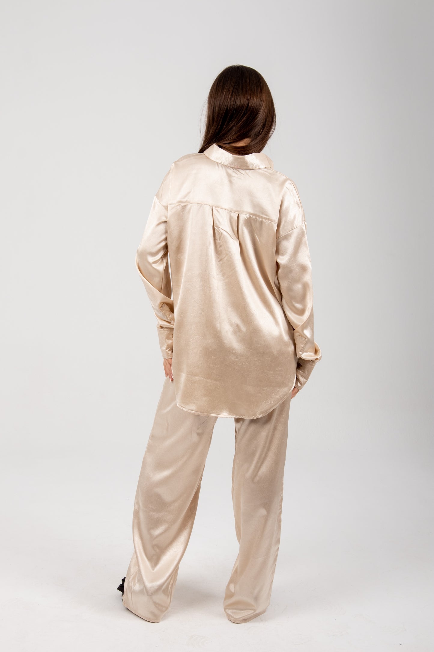 Crushed satin shirt in beige