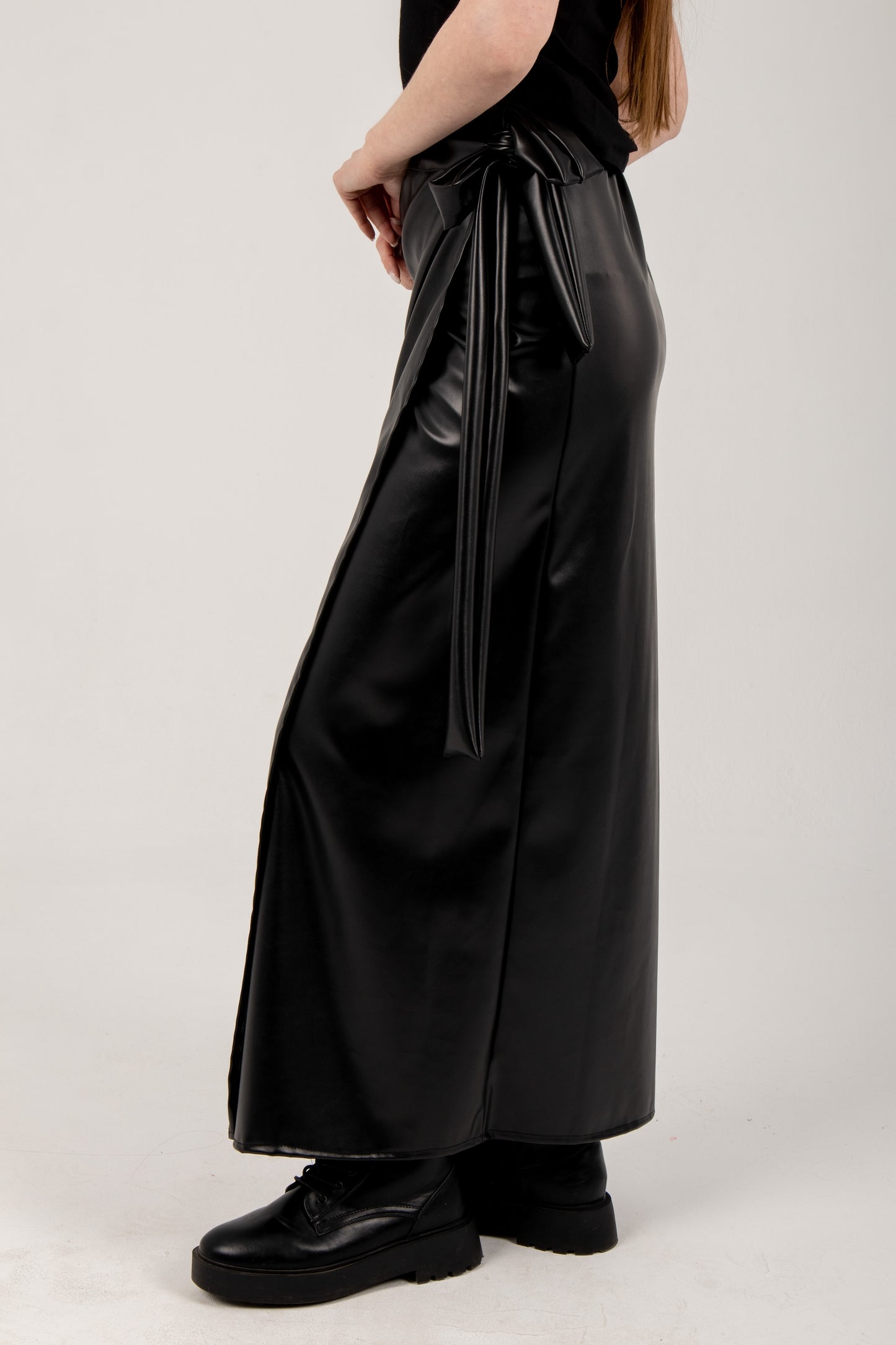Leather wrap up skirt in black