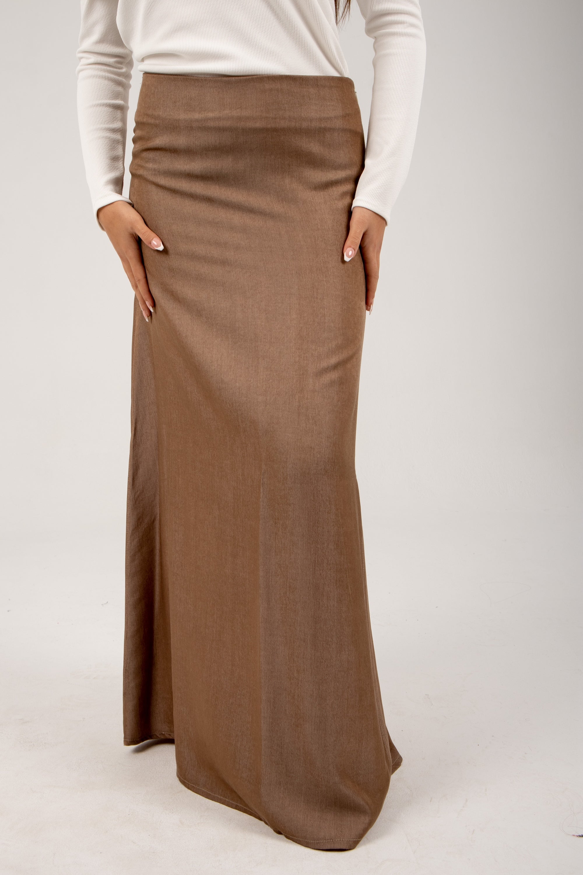 Silk maxi skirt in brown