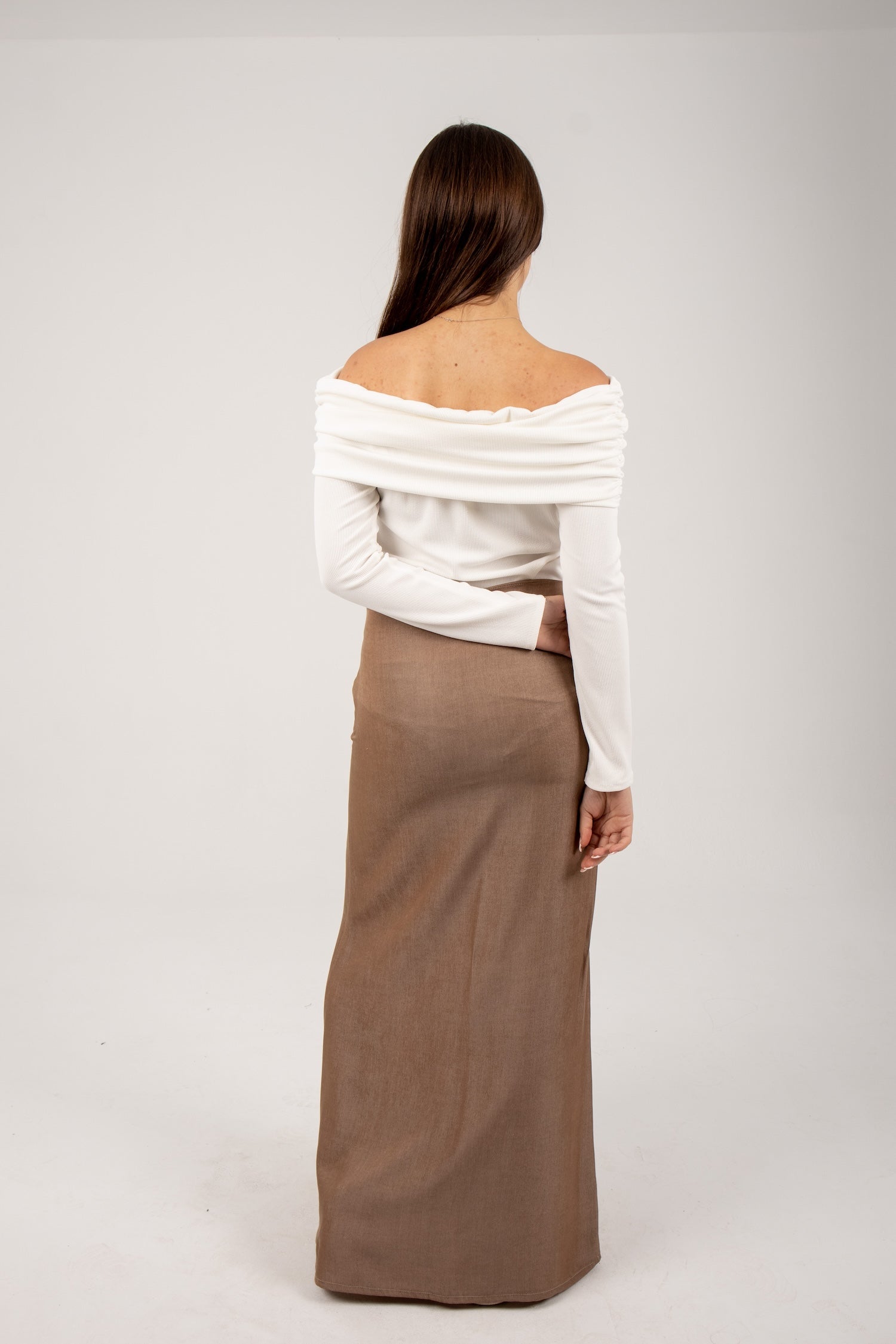 Silk maxi skirt in brown