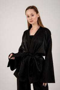 Shimmer X Suede kimono in black