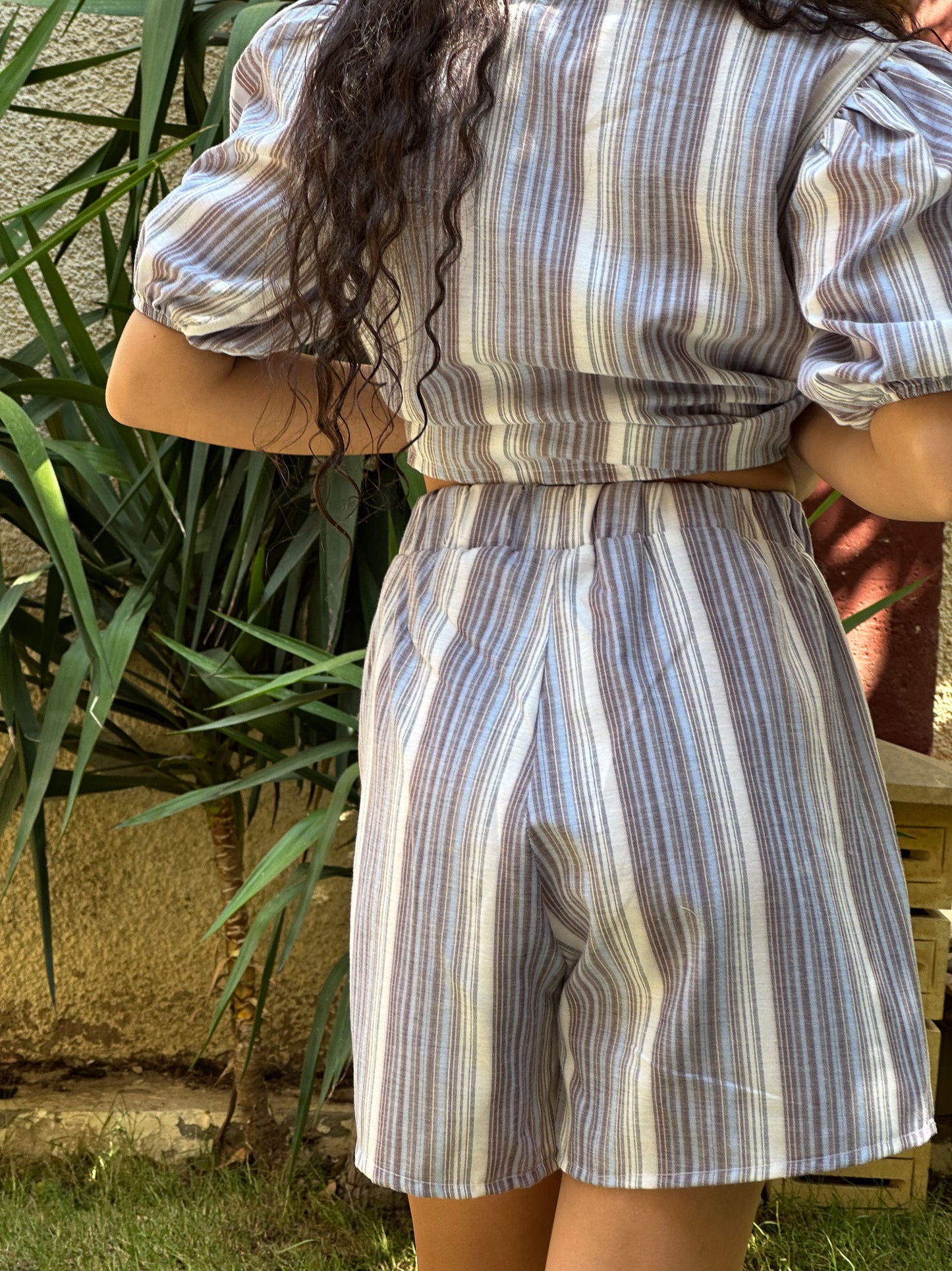 Boxer shorts in blue X brown stripes