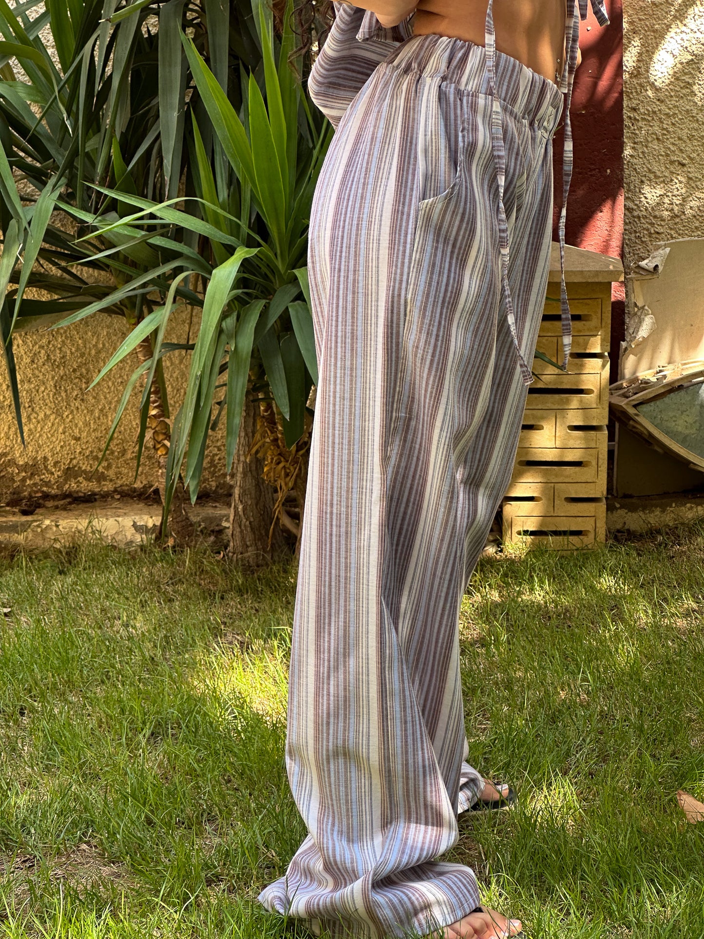 Boxer pants in blue X brown stripes