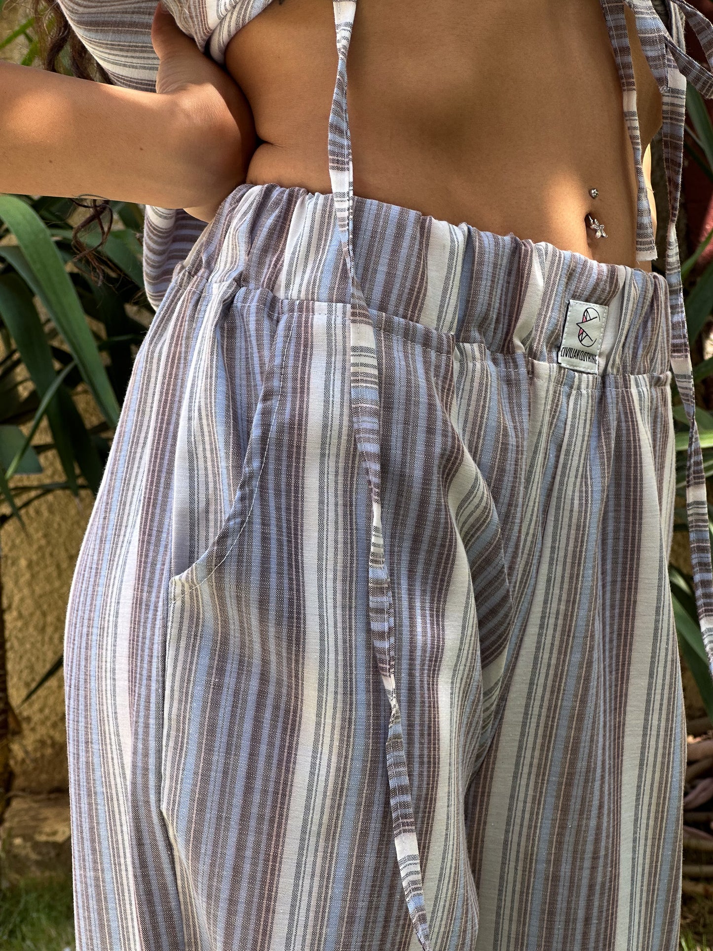 Boxer pants in blue X brown stripes