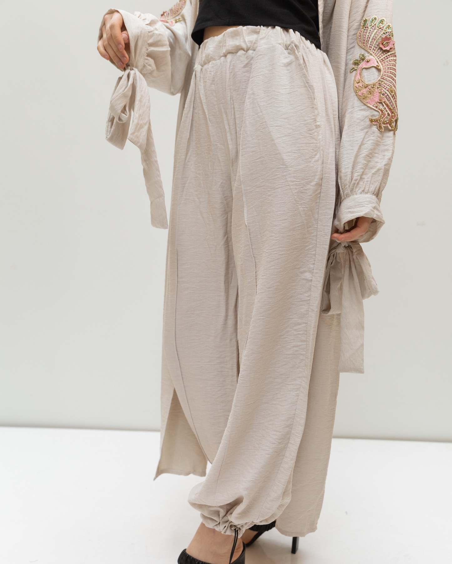 Oversized linen pants in beige
