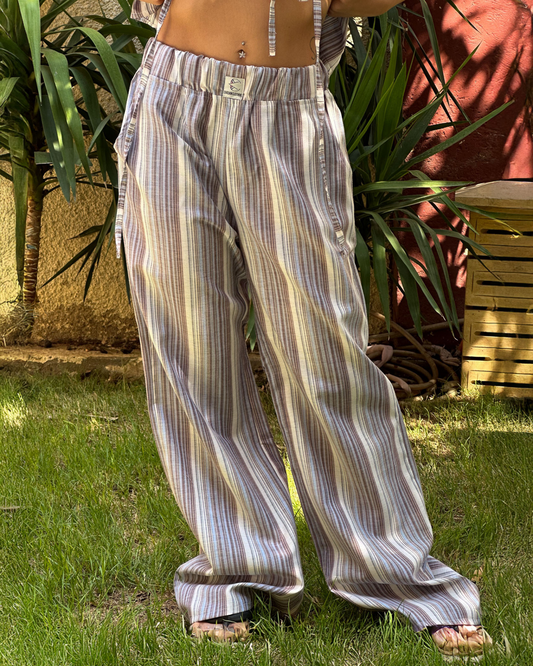 Boxer pants in blue X brown stripes
