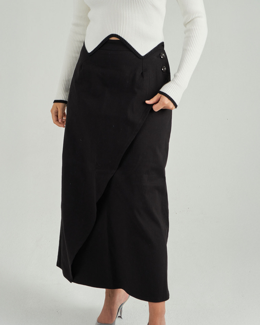 Criss cross maxi skirt in black