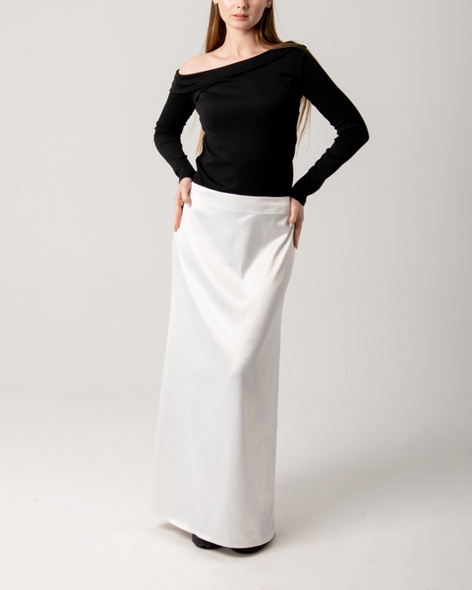 Satin maxi skirt in white