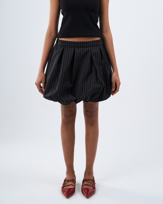 Striped bubble skirt in black
