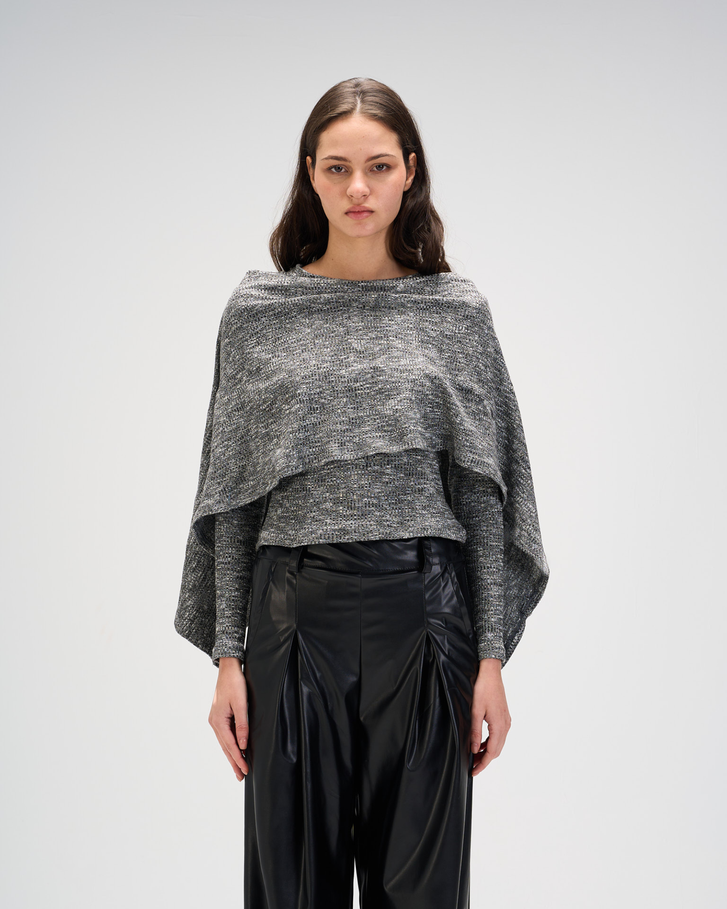 Shawl top in knit grey