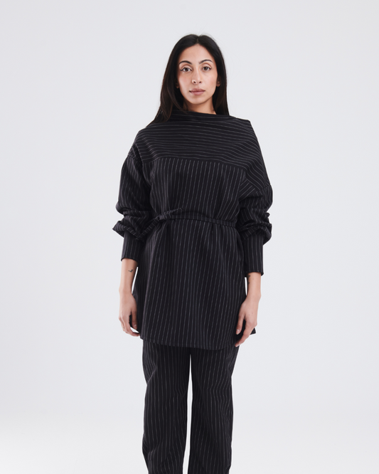 Deconstructed tailored top in black