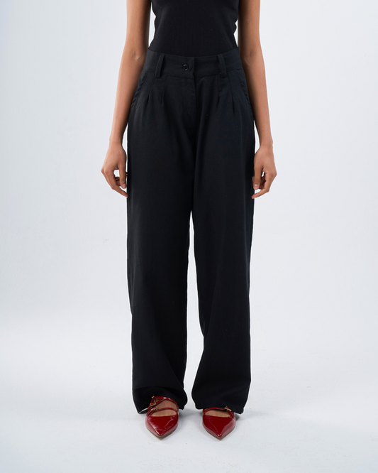 Linen tailored pants in black