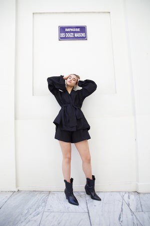 Around the world kimono in black