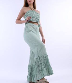 Curly pants in turquoise