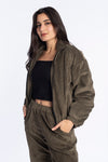 Velvet Bomber Jacket in Olive