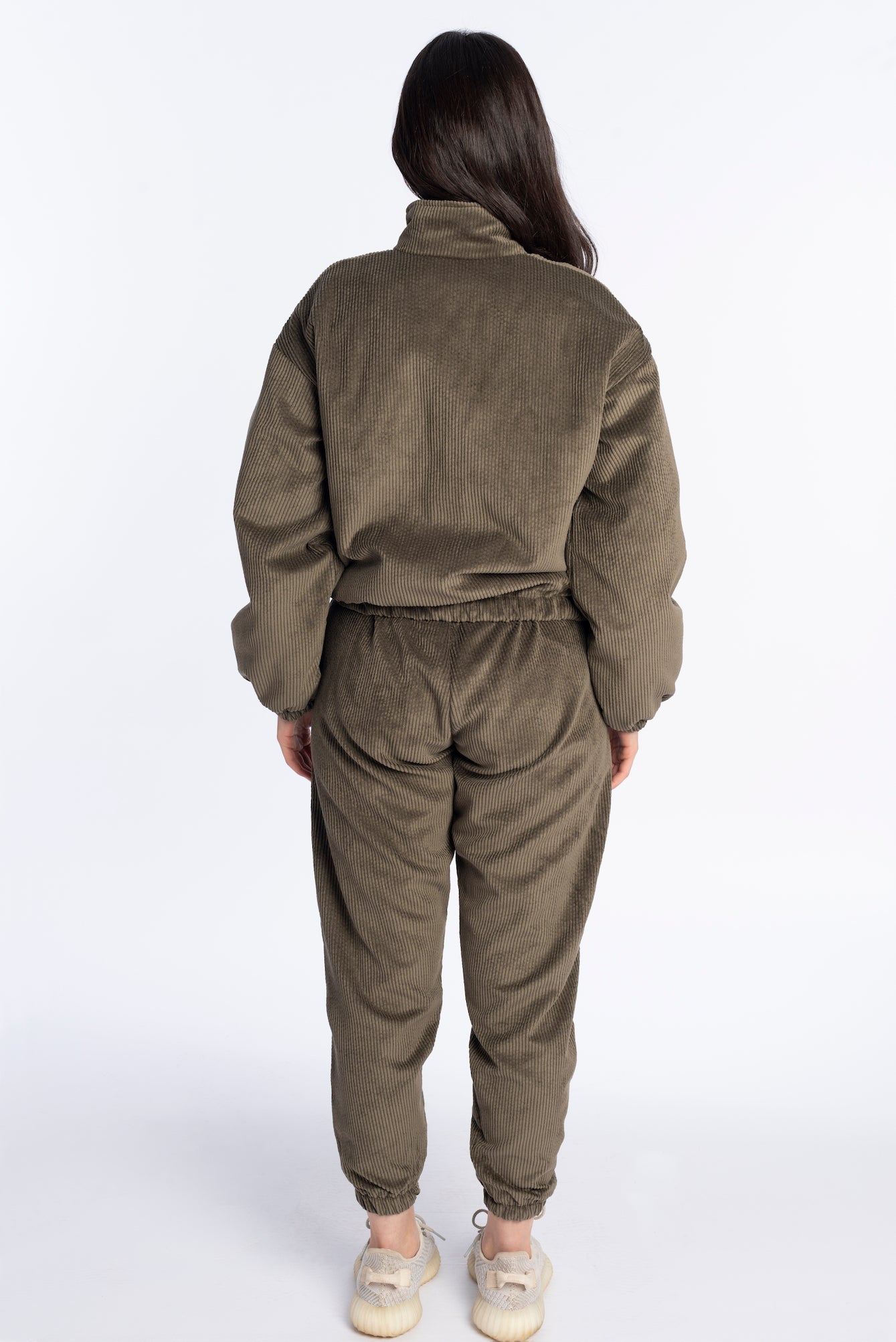 Velvet Bomber Jacket in Olive