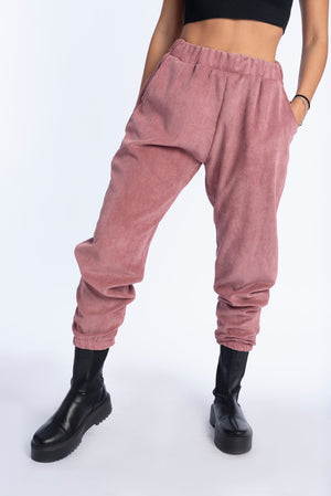 Pink velvet joggers