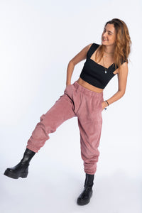 Pink velvet joggers