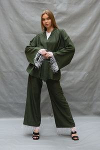 Plume kimono set in olive(kimono + pants)