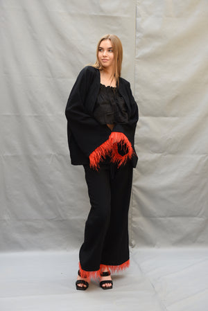Plume set in black (Kimono + Pants)
