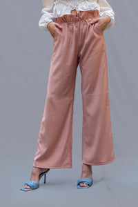 Linen paper bag pants in pink