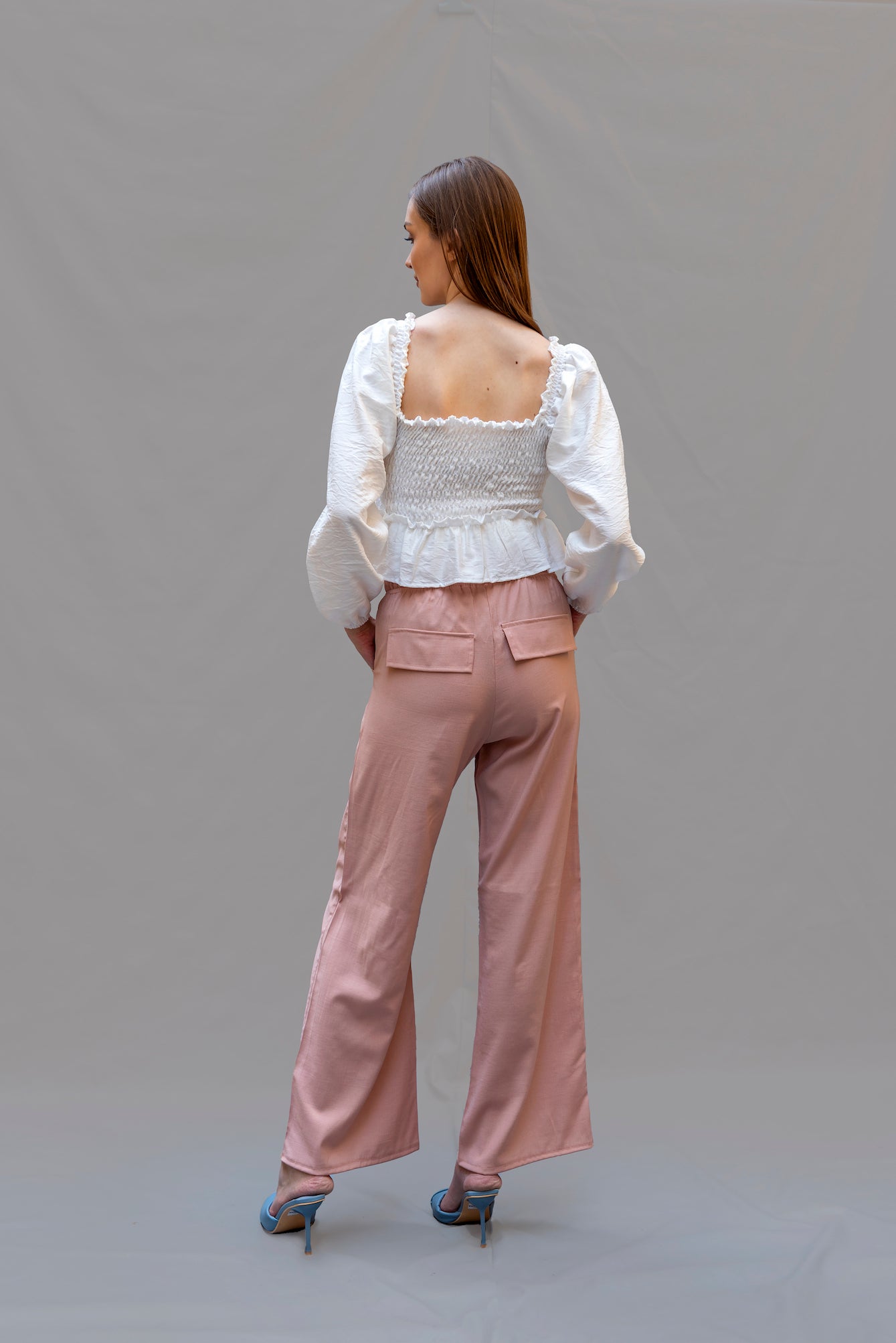 Linen paper bag pants in pink