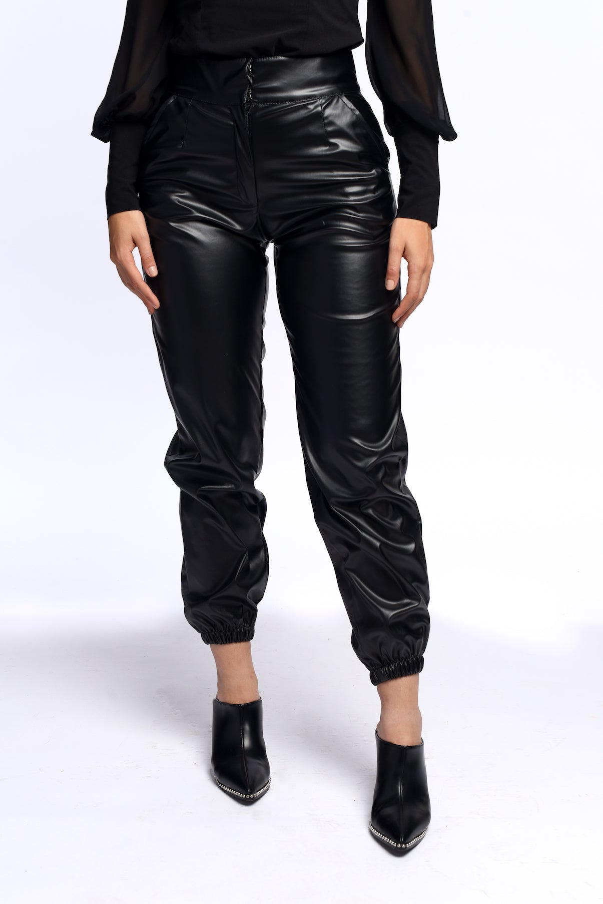 Cuffed leather pants