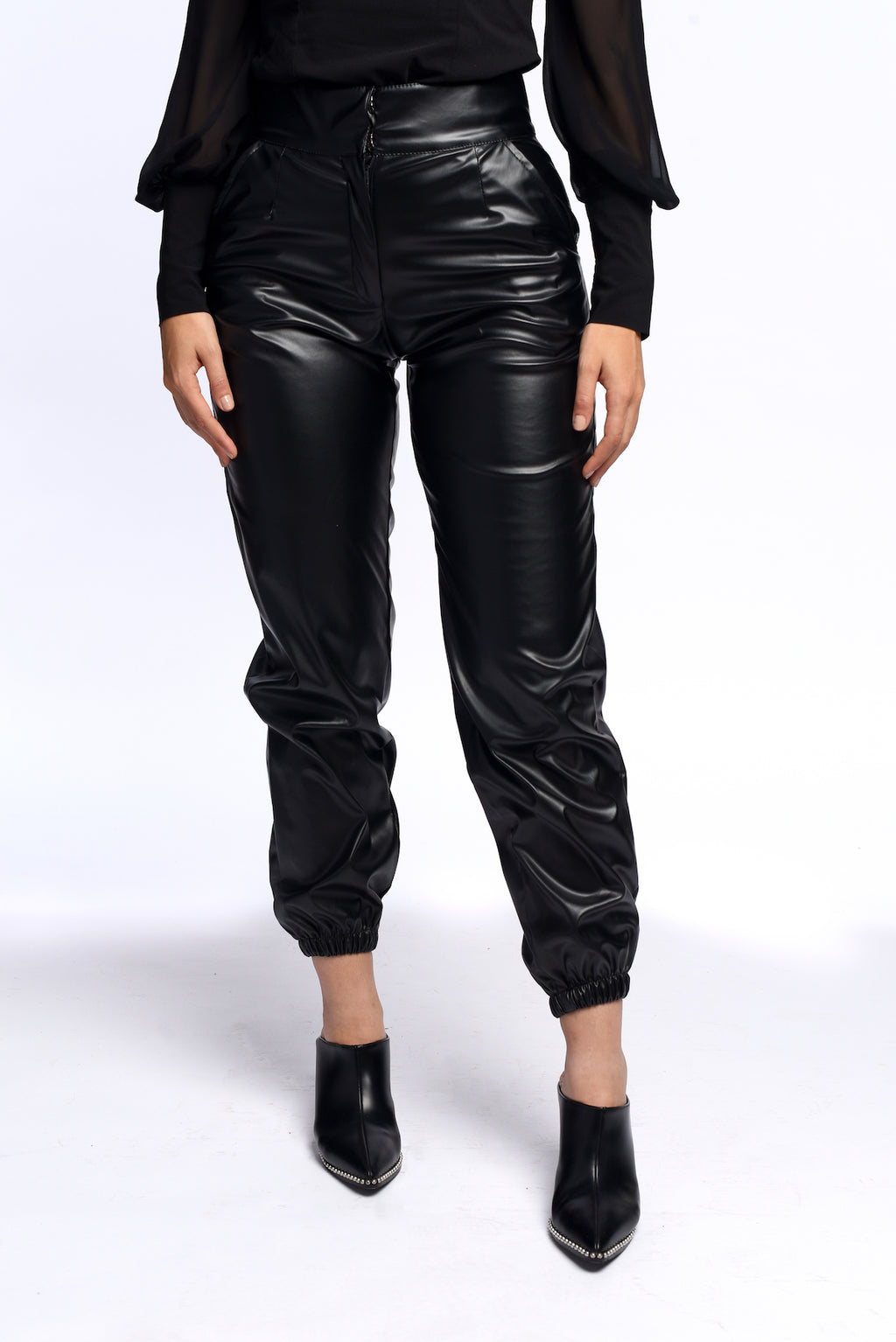 Cuffed leather pants
