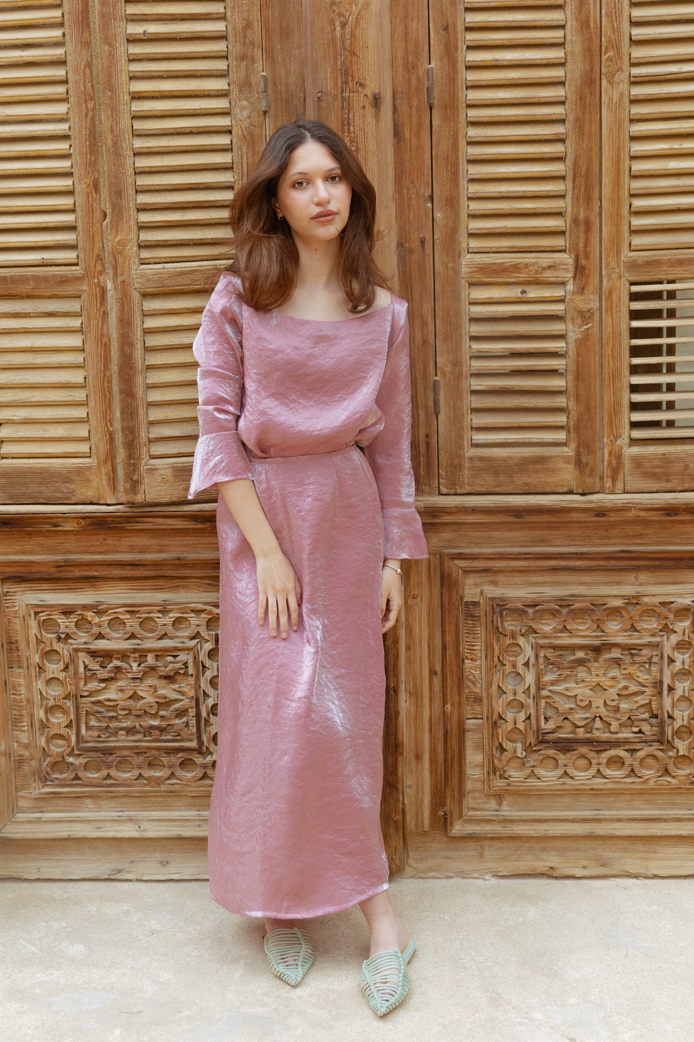 Shimmery maxi skirt in pink