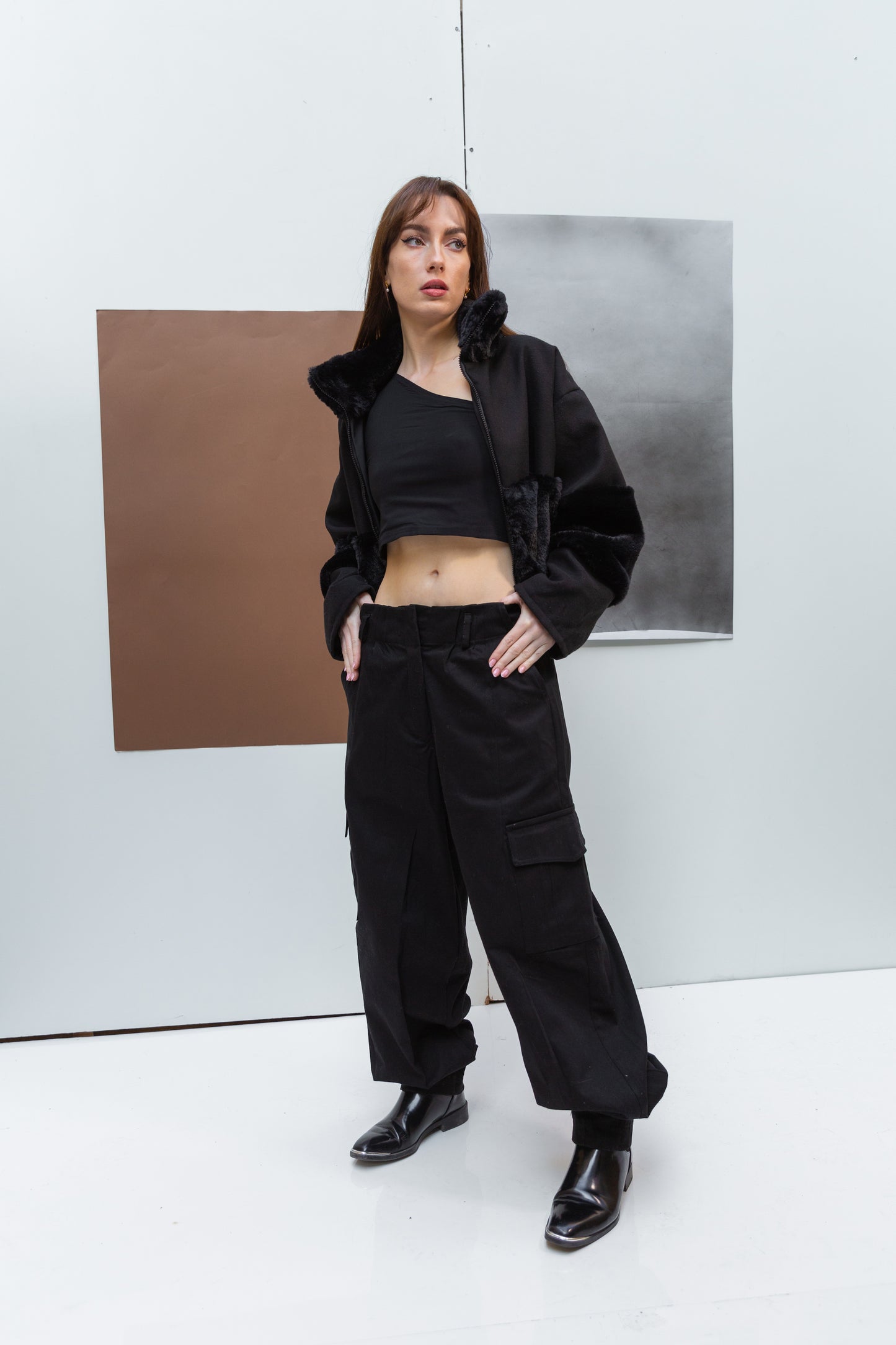 Gabardine parachute pants in black