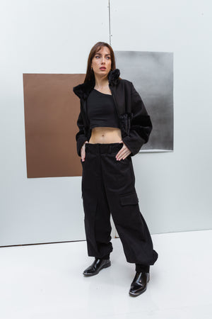 Gabardine parachute pants in black