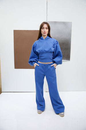 Low waist cotton pants in blue