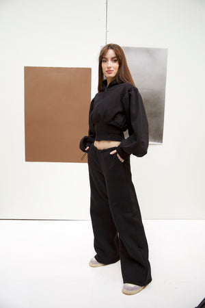 Low waist cotton pants in black