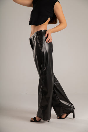 Leather parachute pants in black