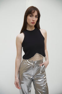 Embellished cropped top in black