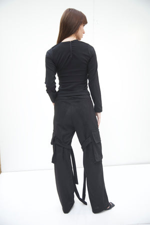 Suede pants in black