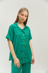 Pleated shirt in turquoise