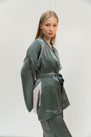 Fringe kimono in olive