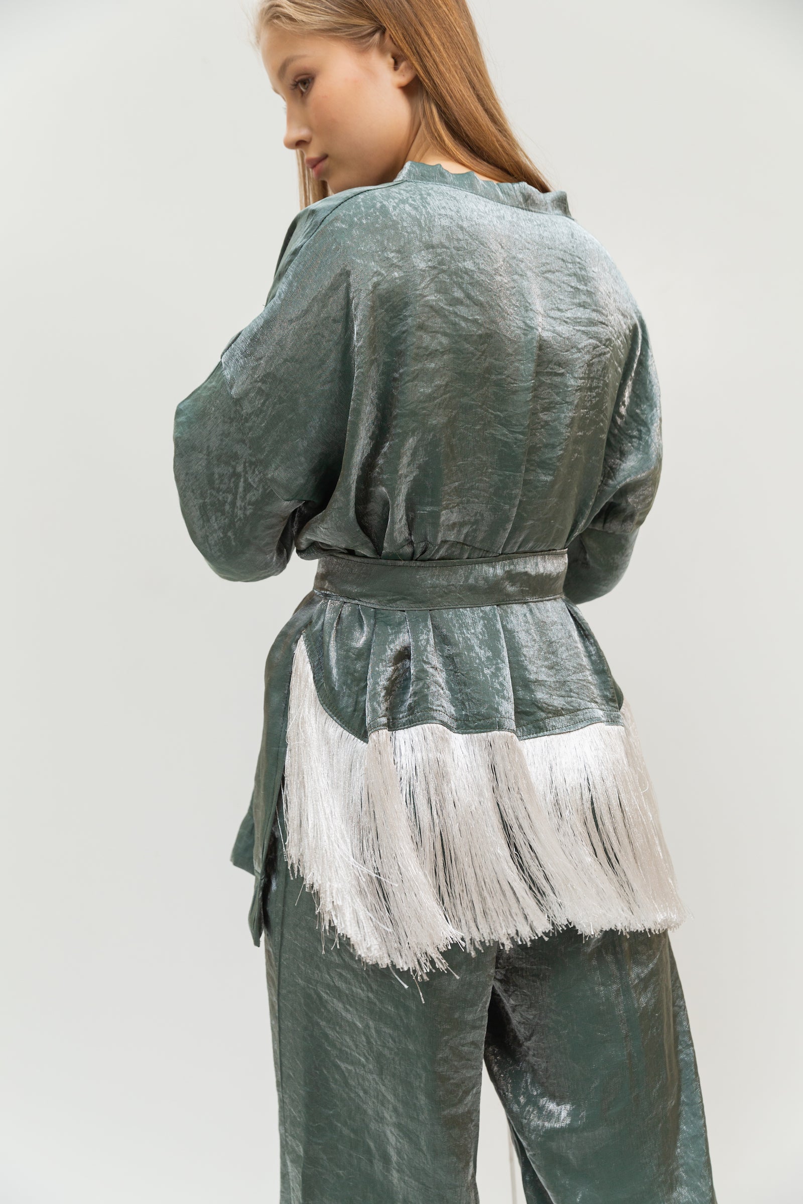 Fringe kimono in olive