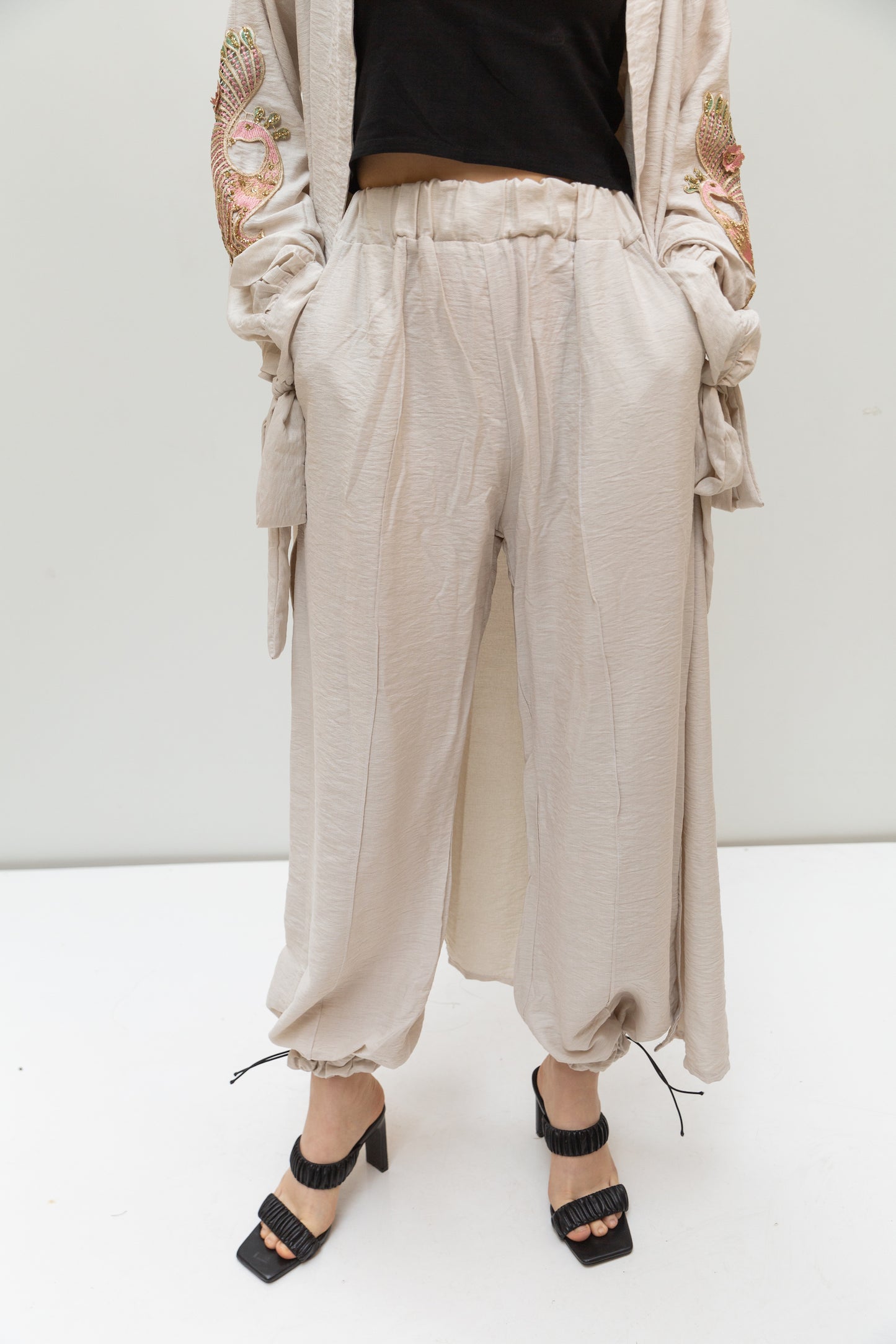 Oversized linen pants in beige