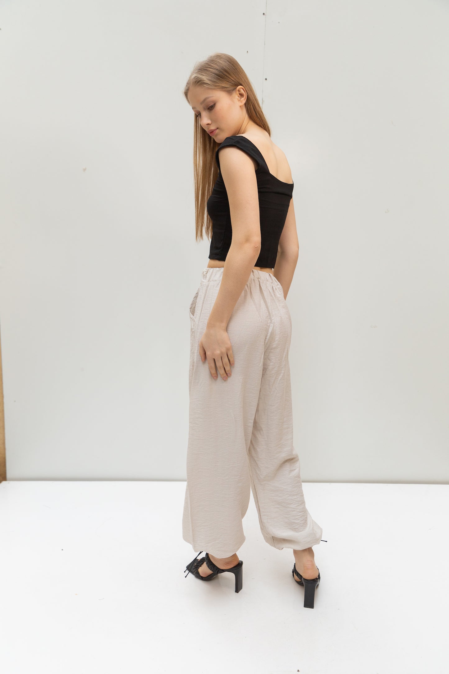 Oversized linen pants in beige