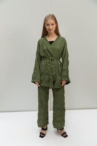 Royalty set in olive (Pants + Kimono)