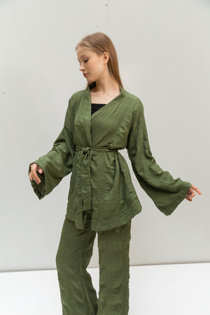 Royalty set in olive (Pants + Kimono)