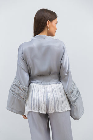Fringe kimono in grey
