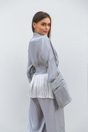 Fringe kimono in grey
