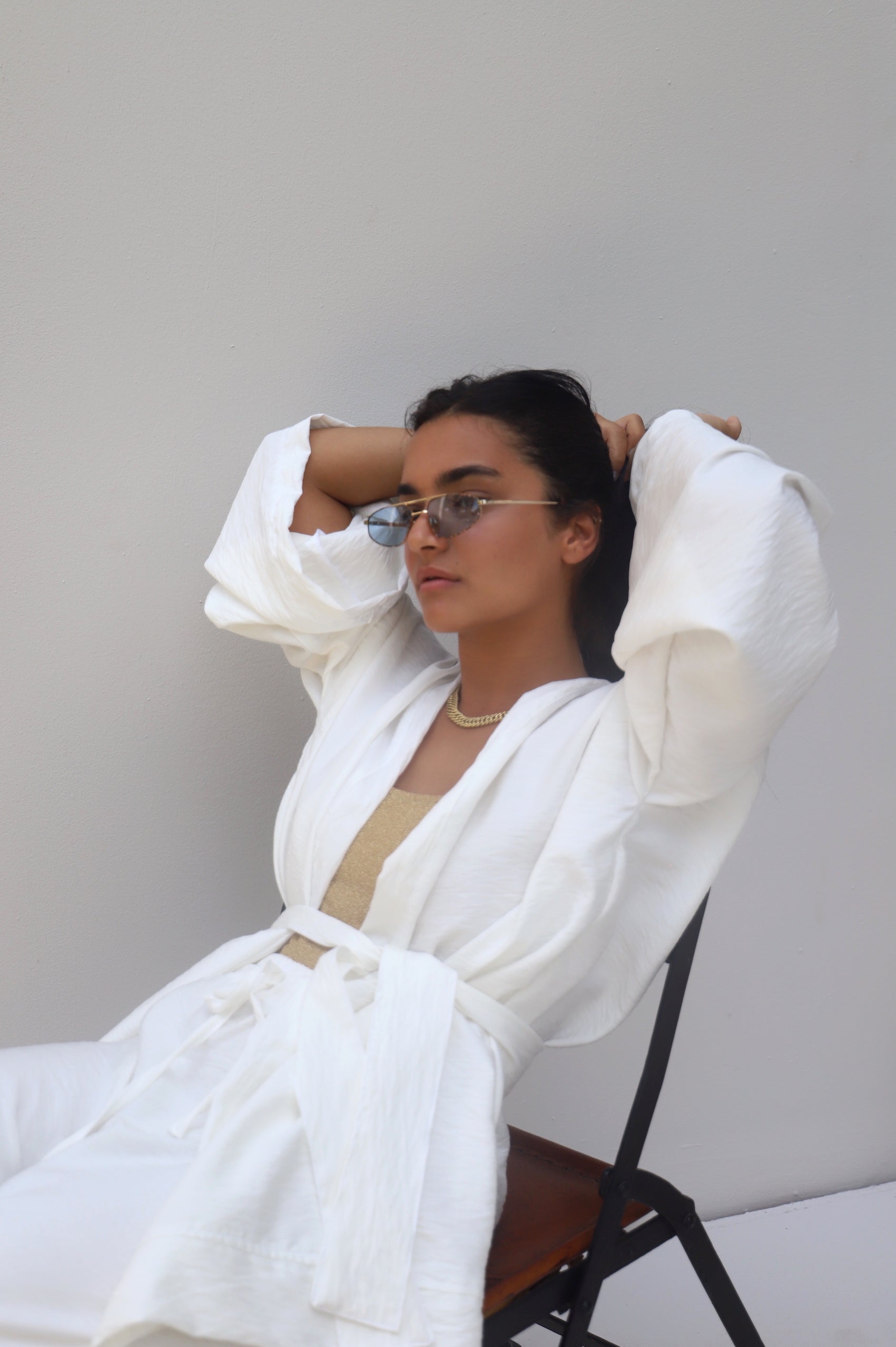Around the world kimono in white
