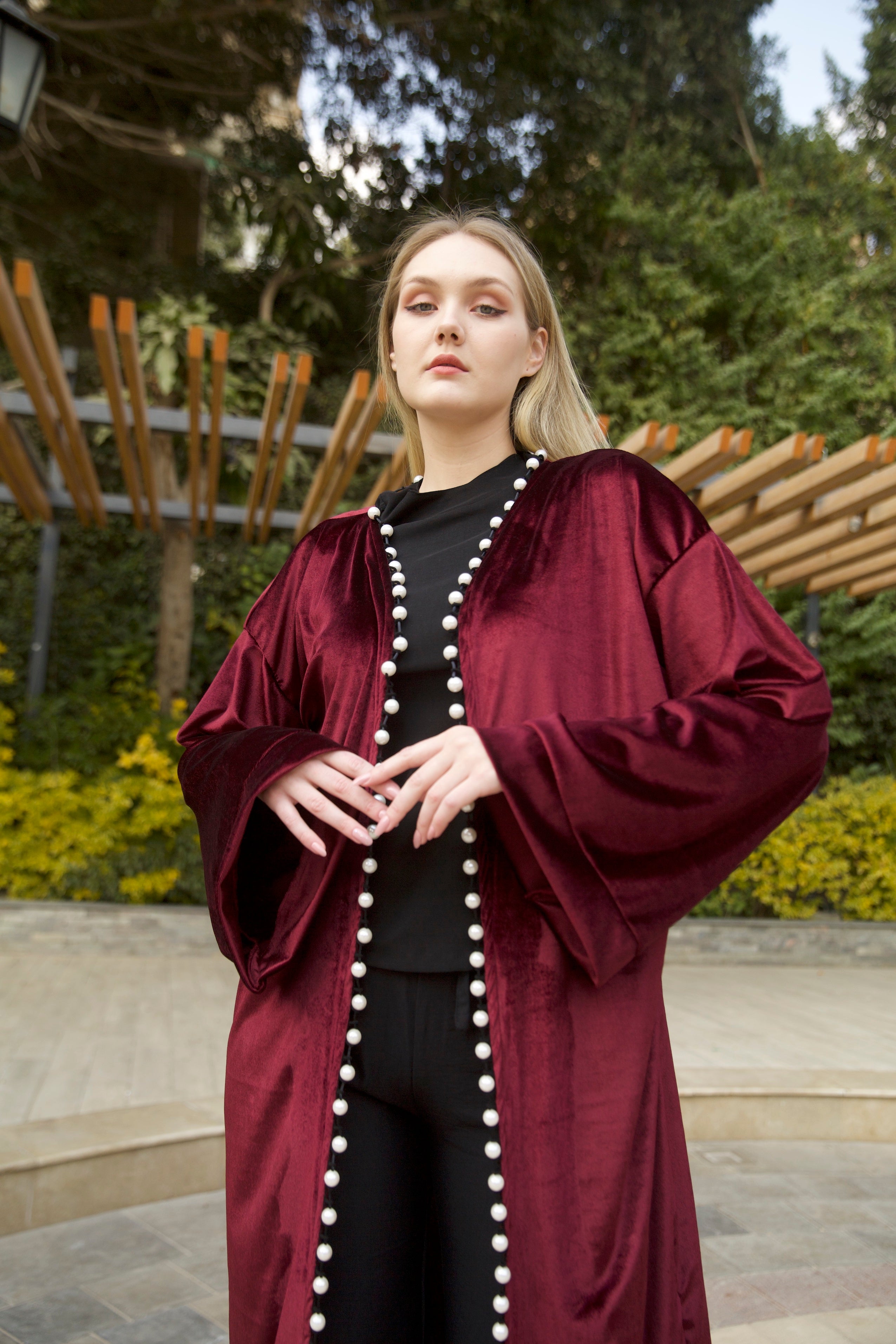 Pearl kimono in burgundy