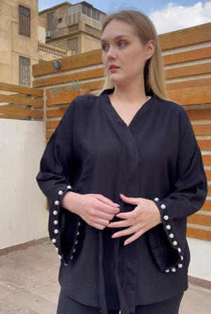 Pearl set in black (Kimono + Pants)