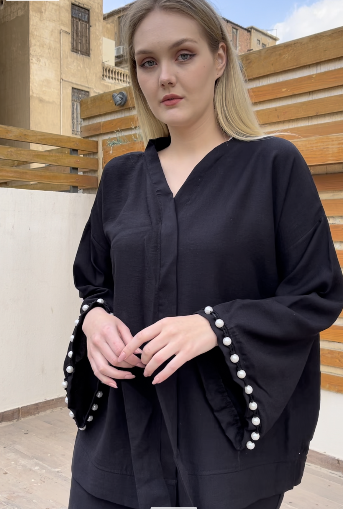 Pearl set in black (Kimono + Pants)